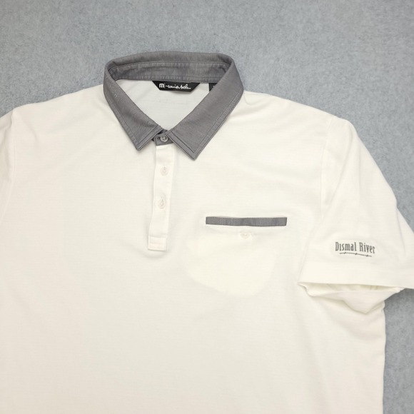 TravisMathew Polo Shirt Mens XL White Gray Dismal River Golf Pima Cotton Stretch - Picture 4 of 16
